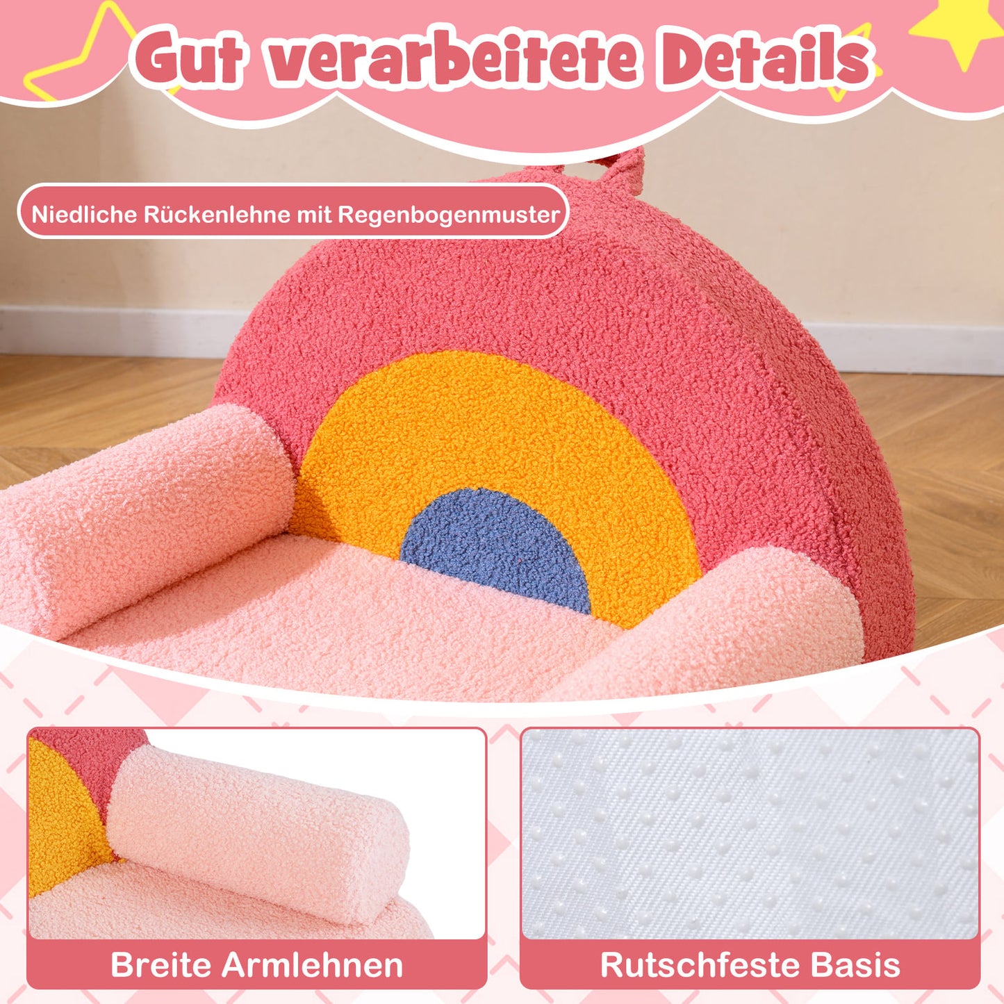 Children's Sofa with High-Density Foam & Teddy Plush, Pink
