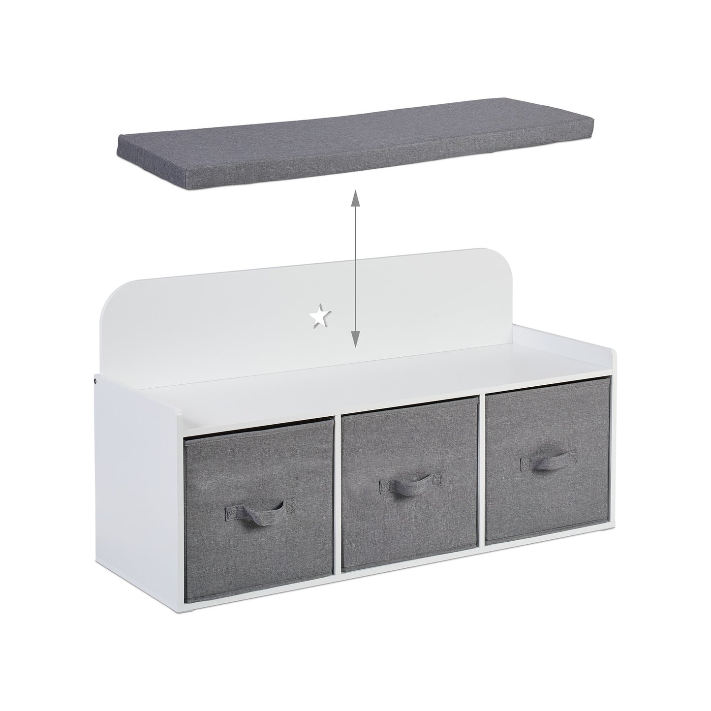 Children's Storage Bench with Baskets and Cushion