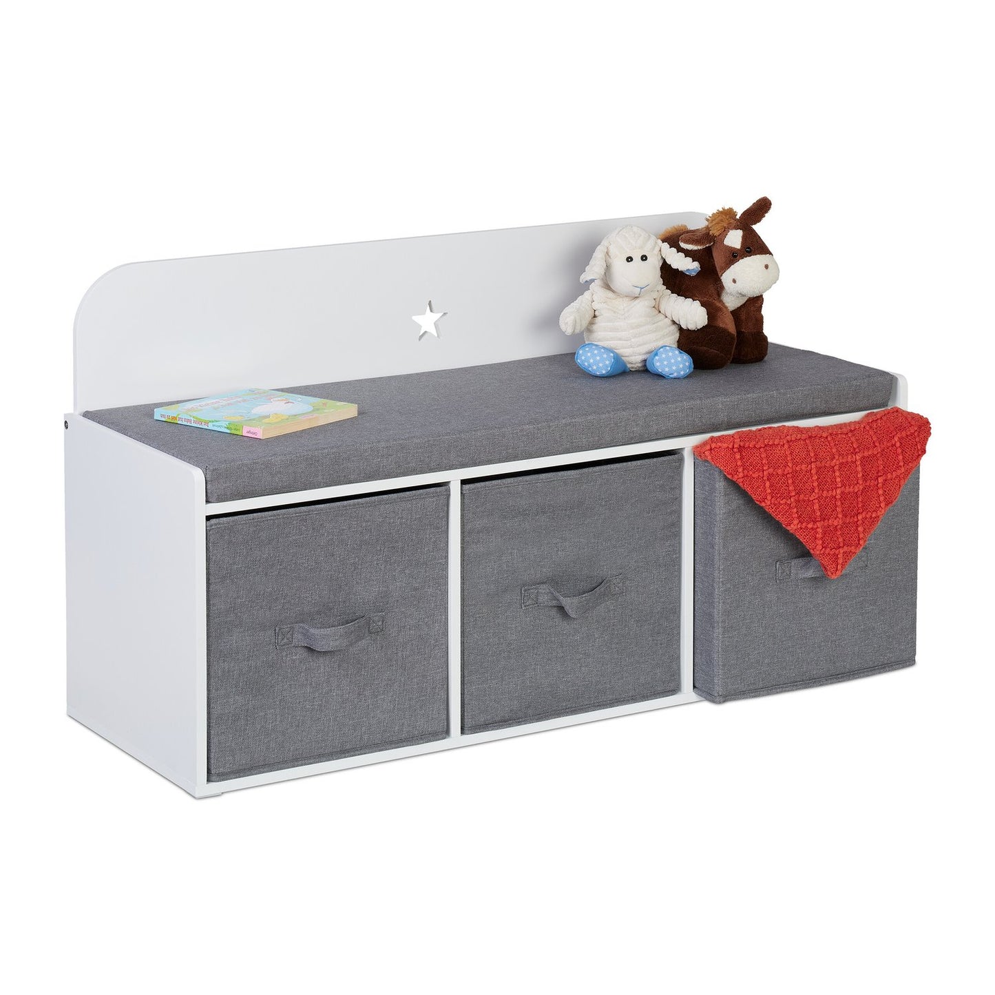 Children's Storage Bench with Baskets and Cushion