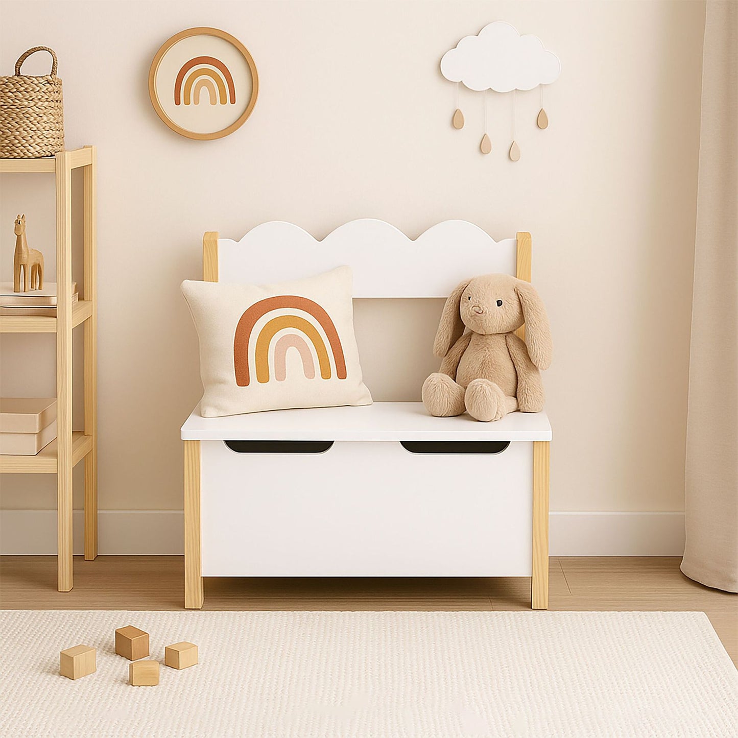 Children's Storage Bench with Toy Box, Hinged Lid