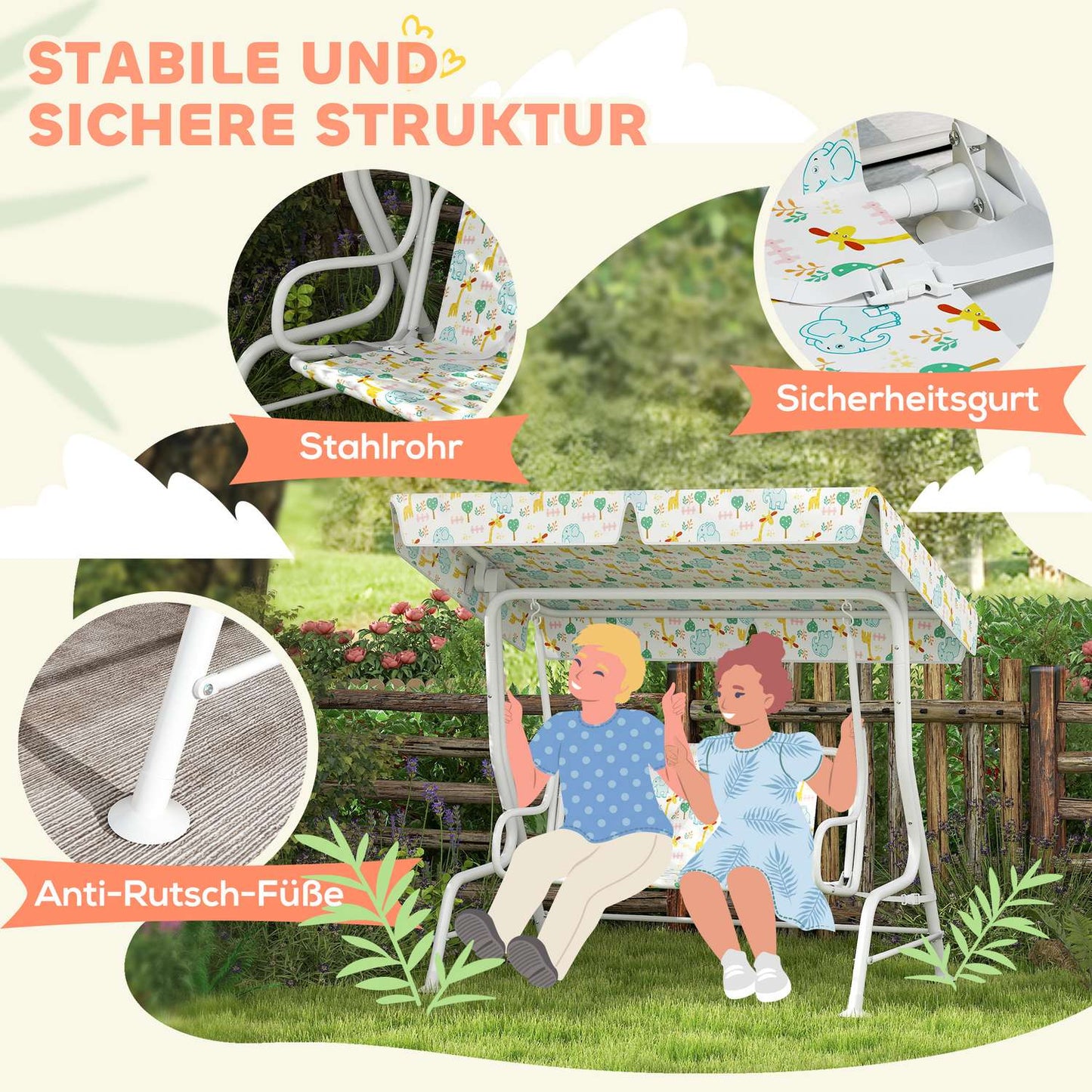 Children's Swing Seat, Steel Frame, 2-Seater, 60 kg Capacity