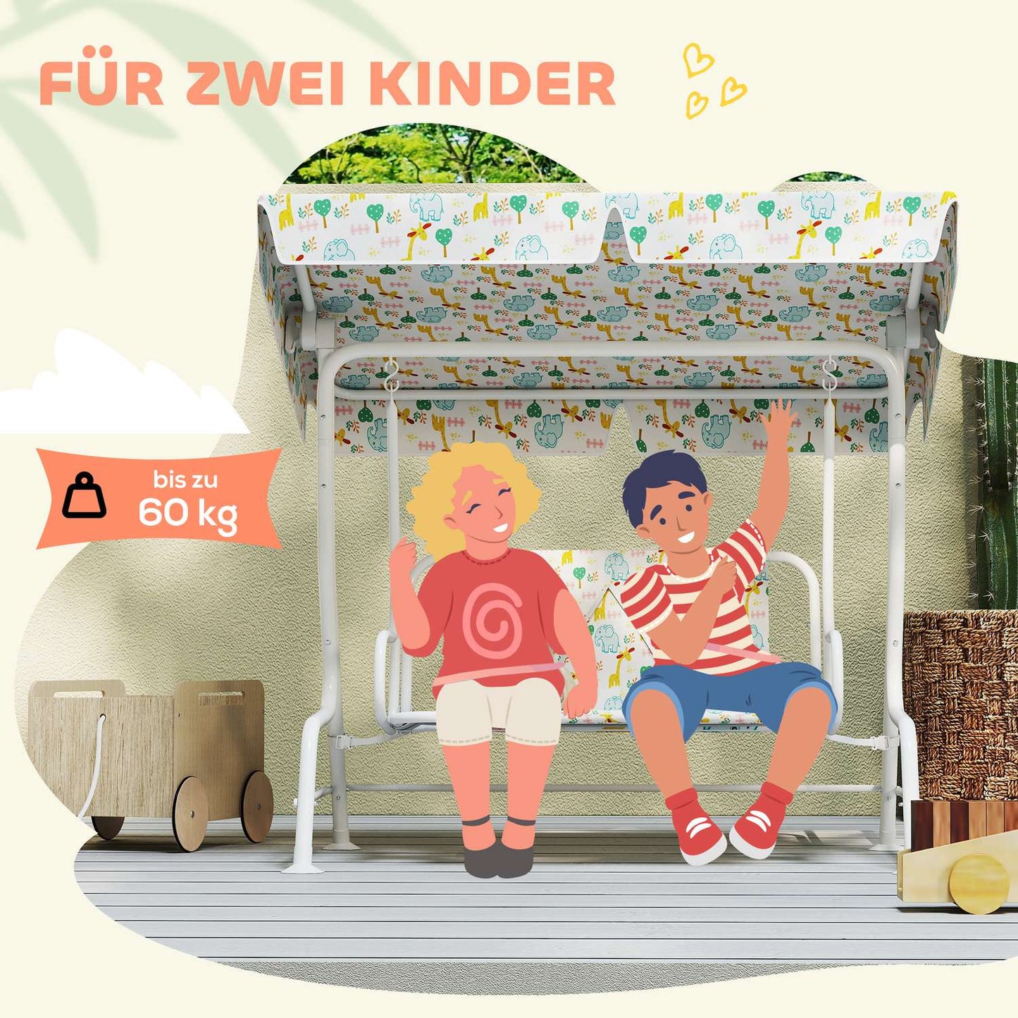 Children's Swing Seat, Steel Frame, 2-Seater, 60 kg Capacity