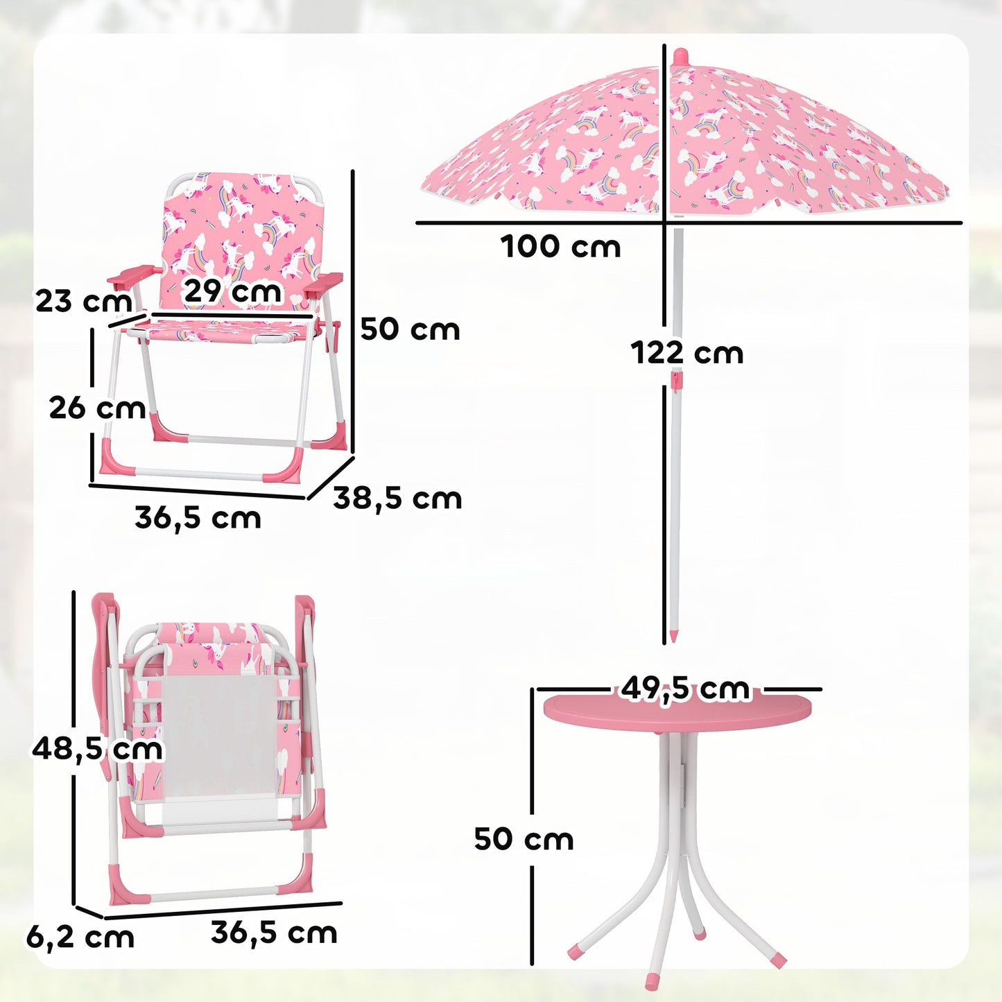 Children's Table Set with Umbrella, Pink, 4-Piece