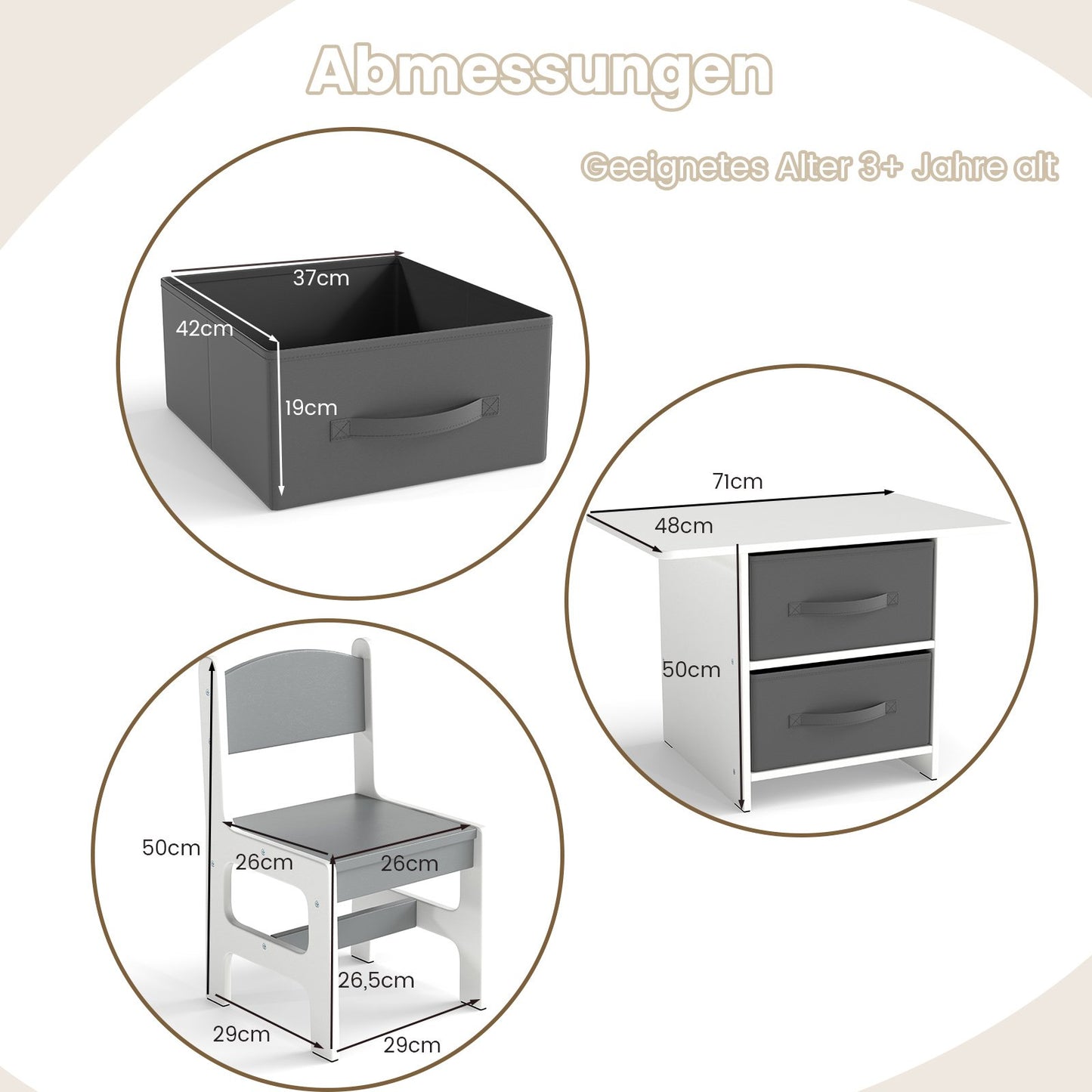 Children's Table and 2 Chairs Set with Storage Bins