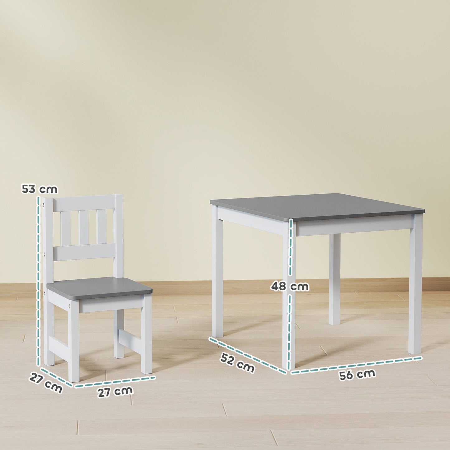 Children's Table and Chair Set, 3-Piece, Grey, Wood
