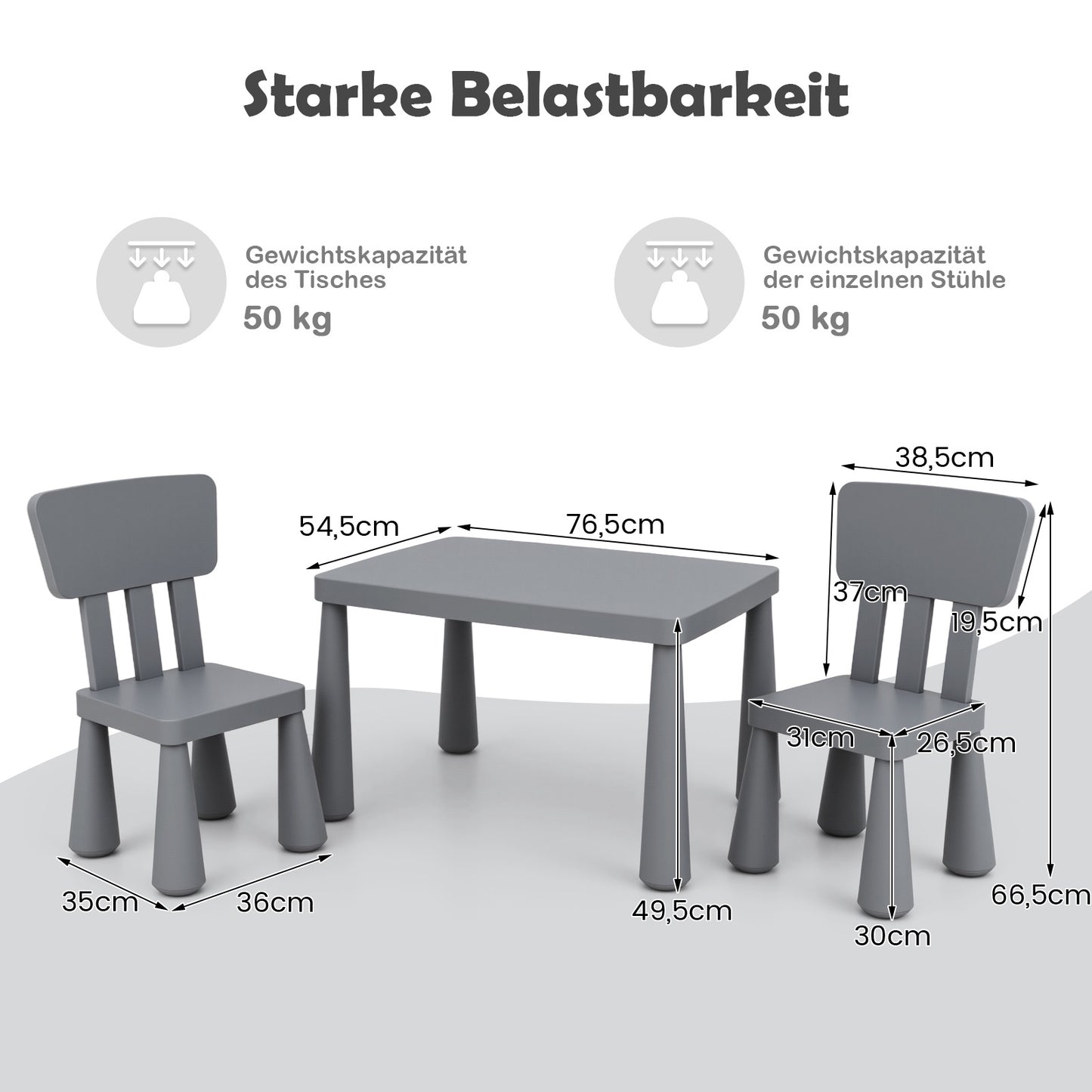 Children's Table and Chair Set, Plastic, Gray, Ages 1-7