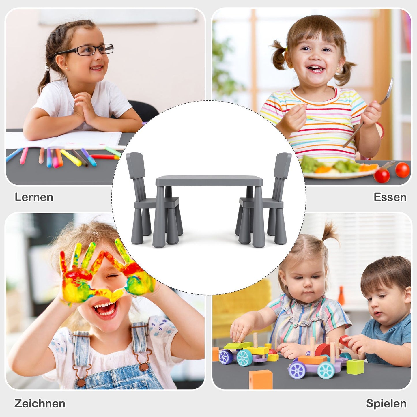 Children's Table and Chair Set, Plastic, Gray, Ages 1-7