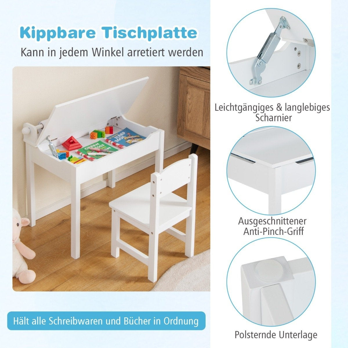 Children's Table with Chair Sensory Placemat for Children White