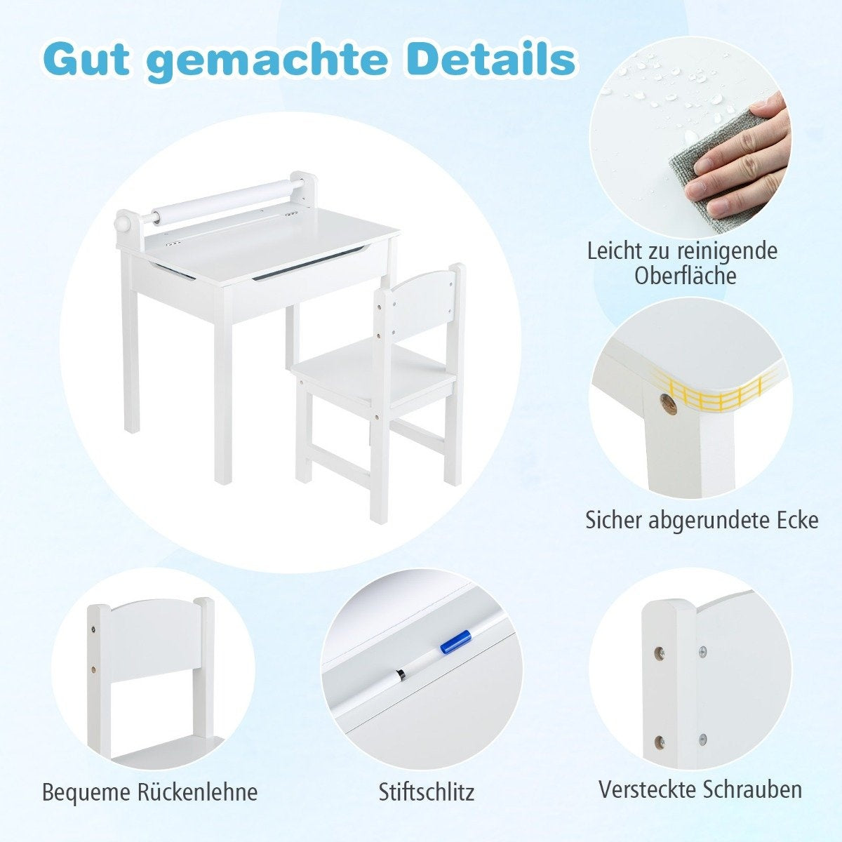Children's Table with Chair Sensory Placemat for Children White