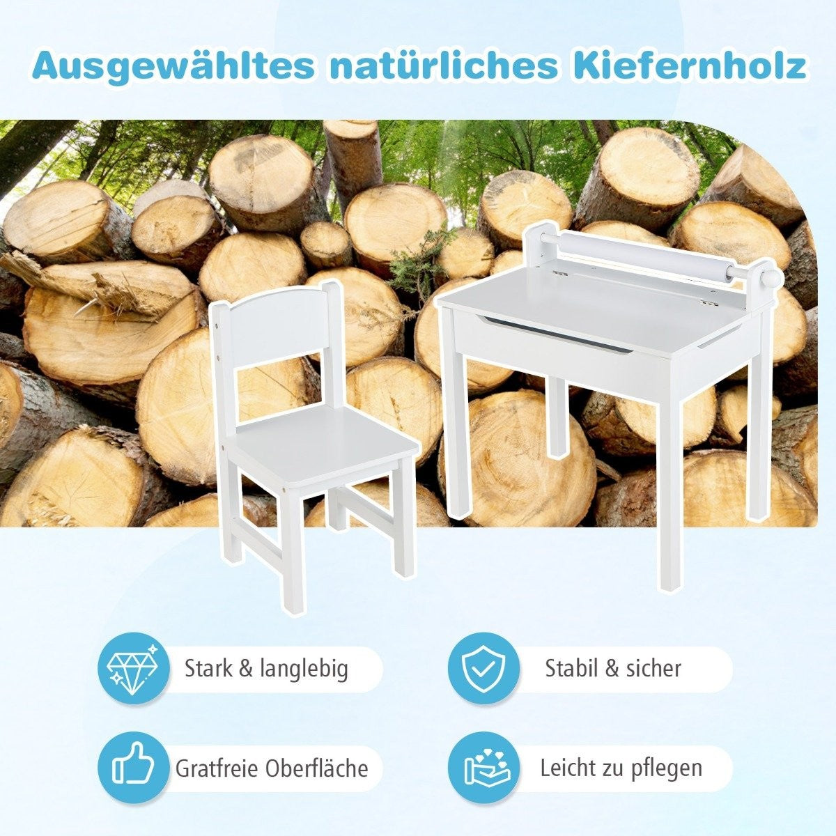 Children's Table with Chair Sensory Placemat for Children White