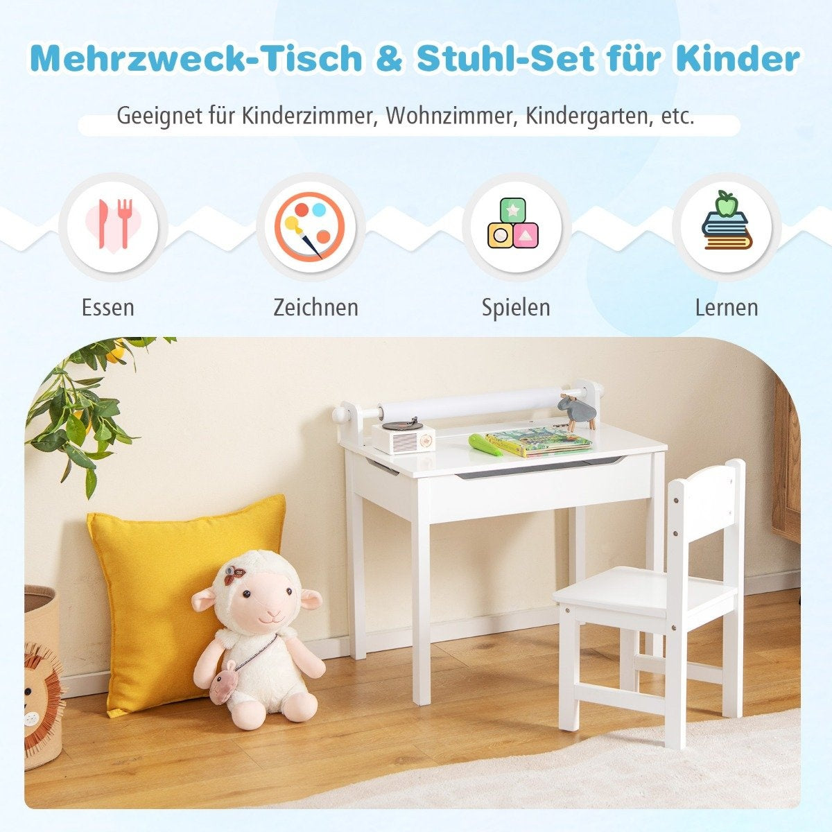 Children's Table with Chair Sensory Placemat for Children White