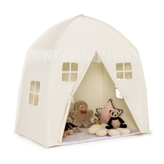 Children's Tent Large Princess Tent with Carry Bag Anti-Slip Mat Zipper Beige