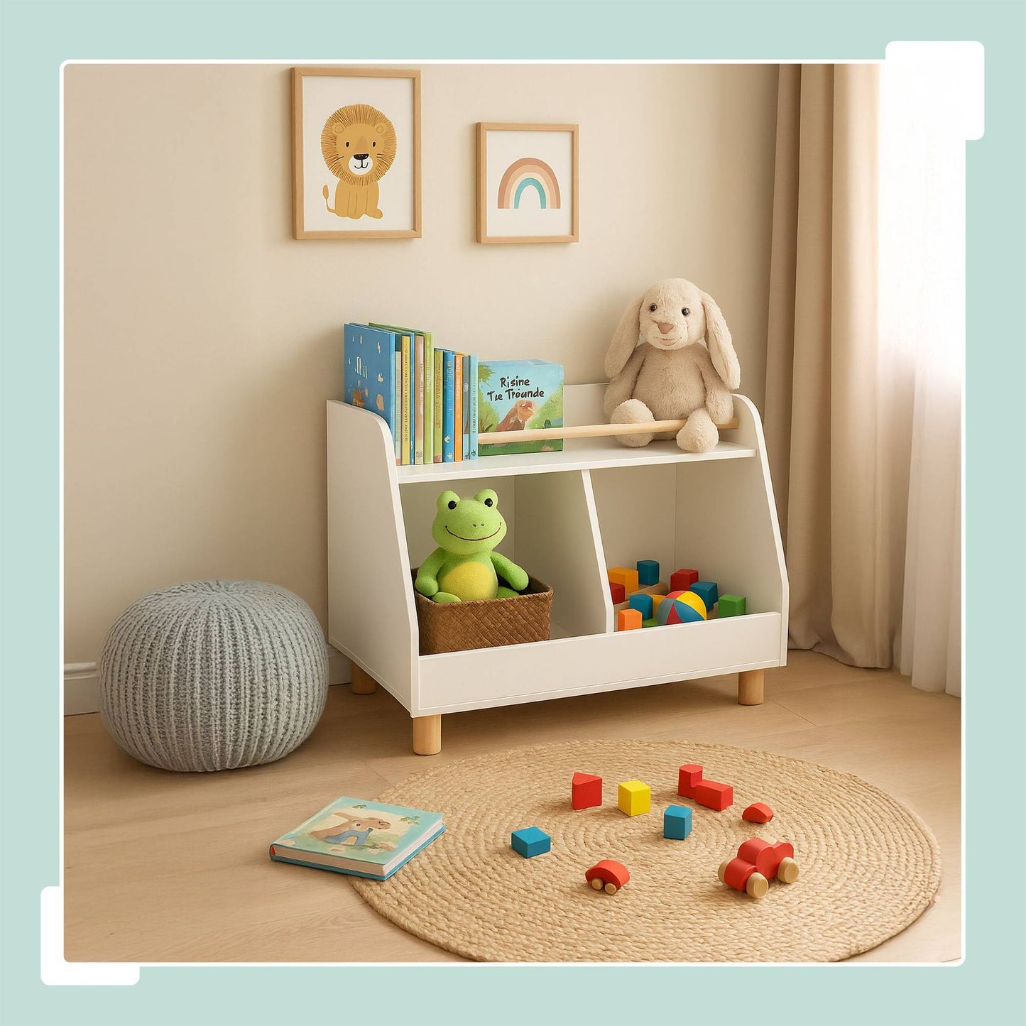 Children's Toy Storage Shelf – 2 Compartments, 1 Shelf