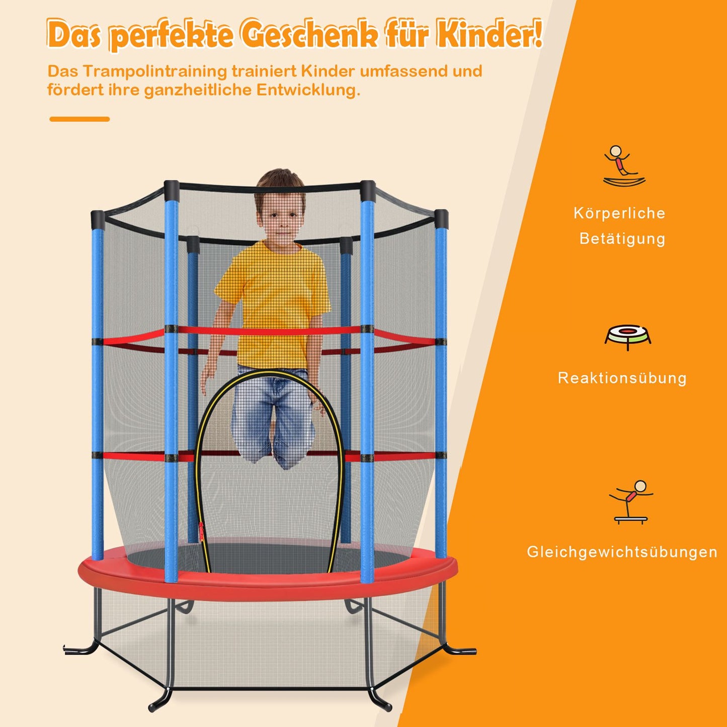 Children's Trampoline with Safety Net, 165cm, Blue