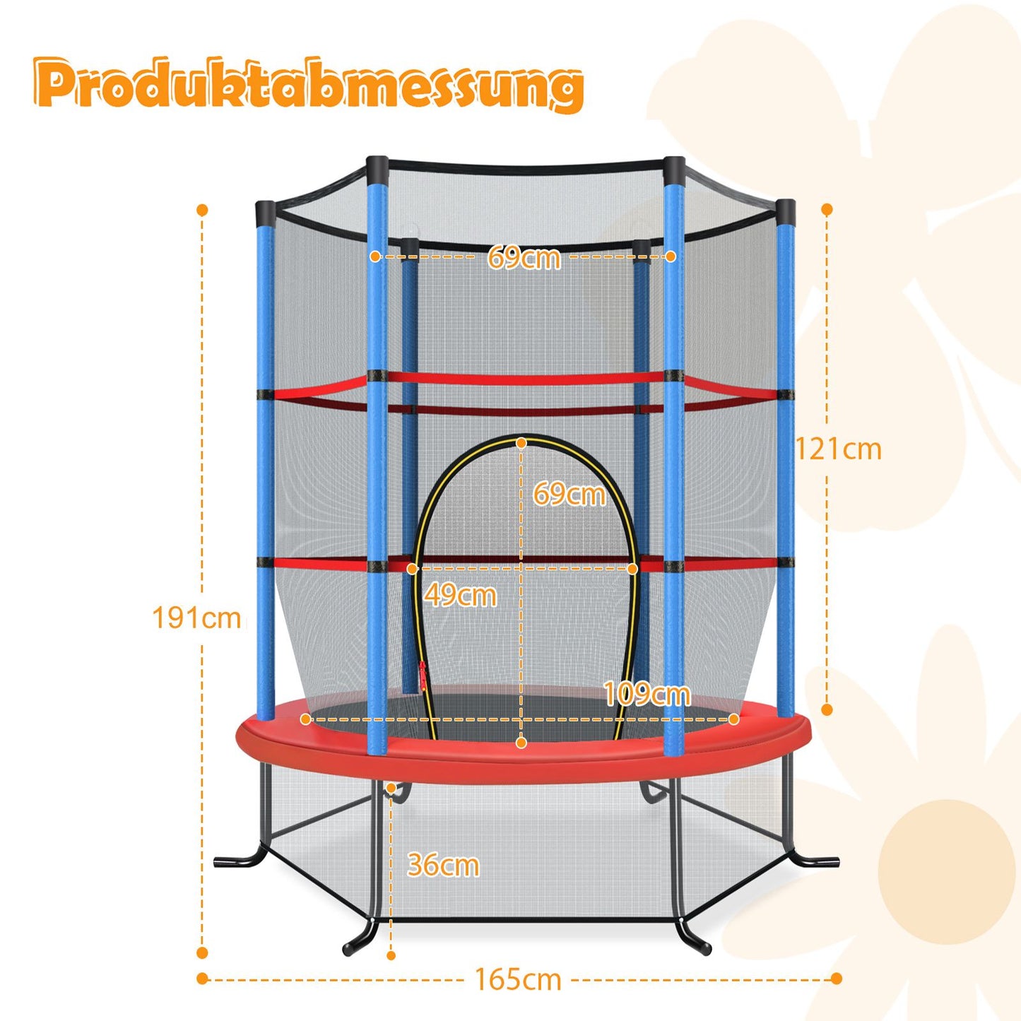 Children's Trampoline with Safety Net, 165cm, Blue