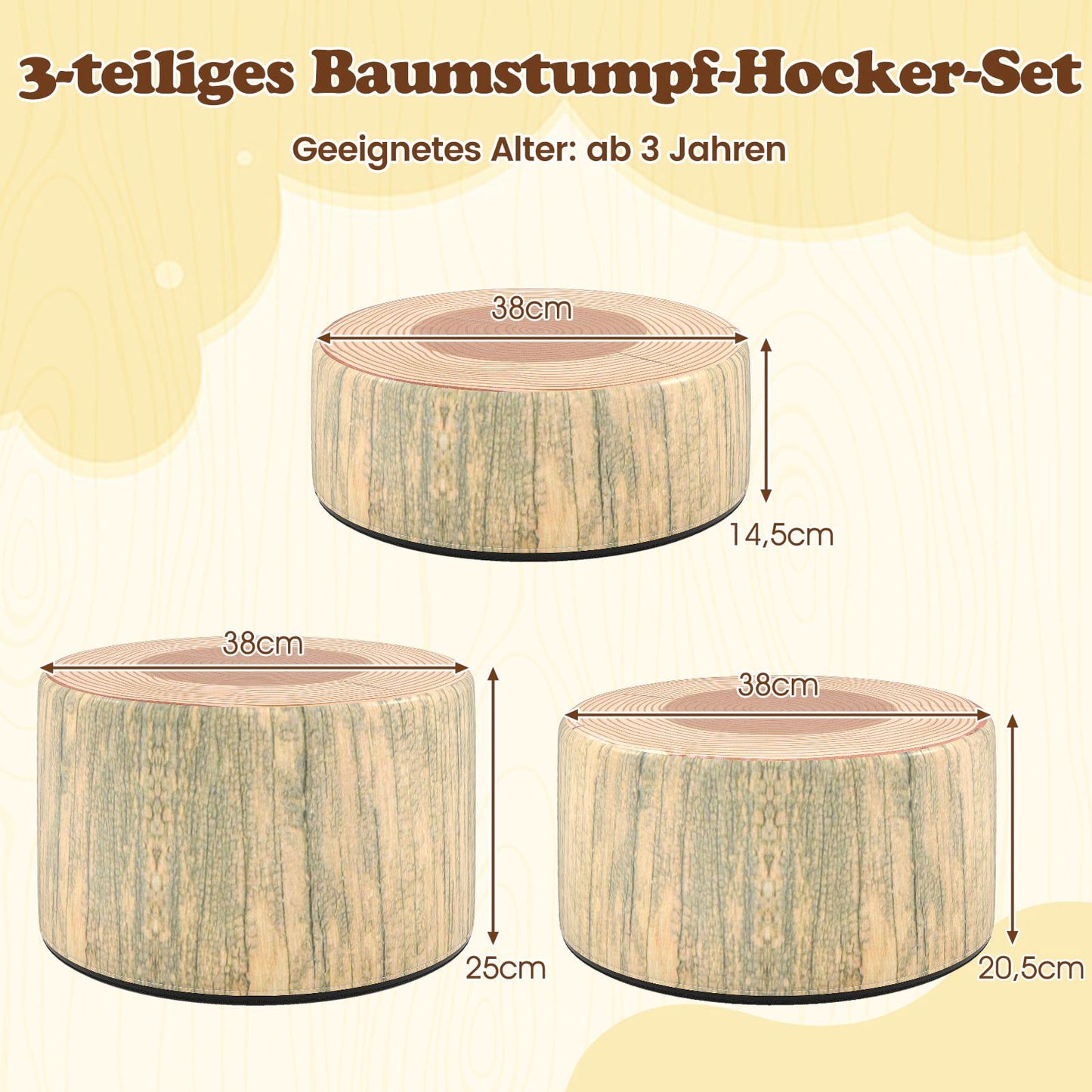 Children's Tree Stump Stool Set, 3-Piece, Green