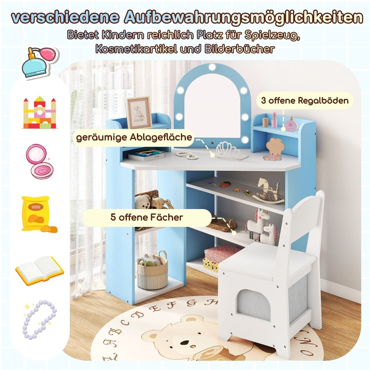 Children's Vanity Set with Mirror & Lights – Blue