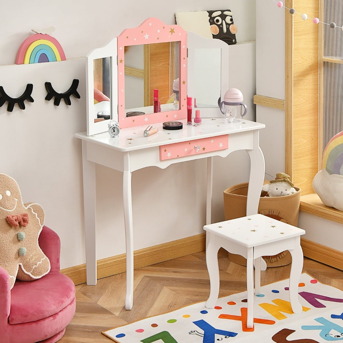 Children's Vanity Table with Mirror and Drawer – White