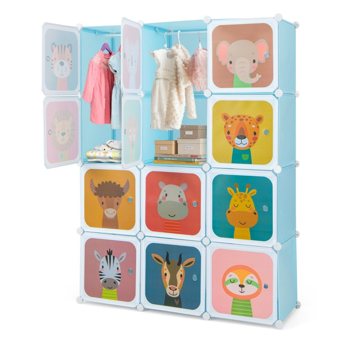 Children's Wardrobe with 12 Cubes, Blue, Plastic