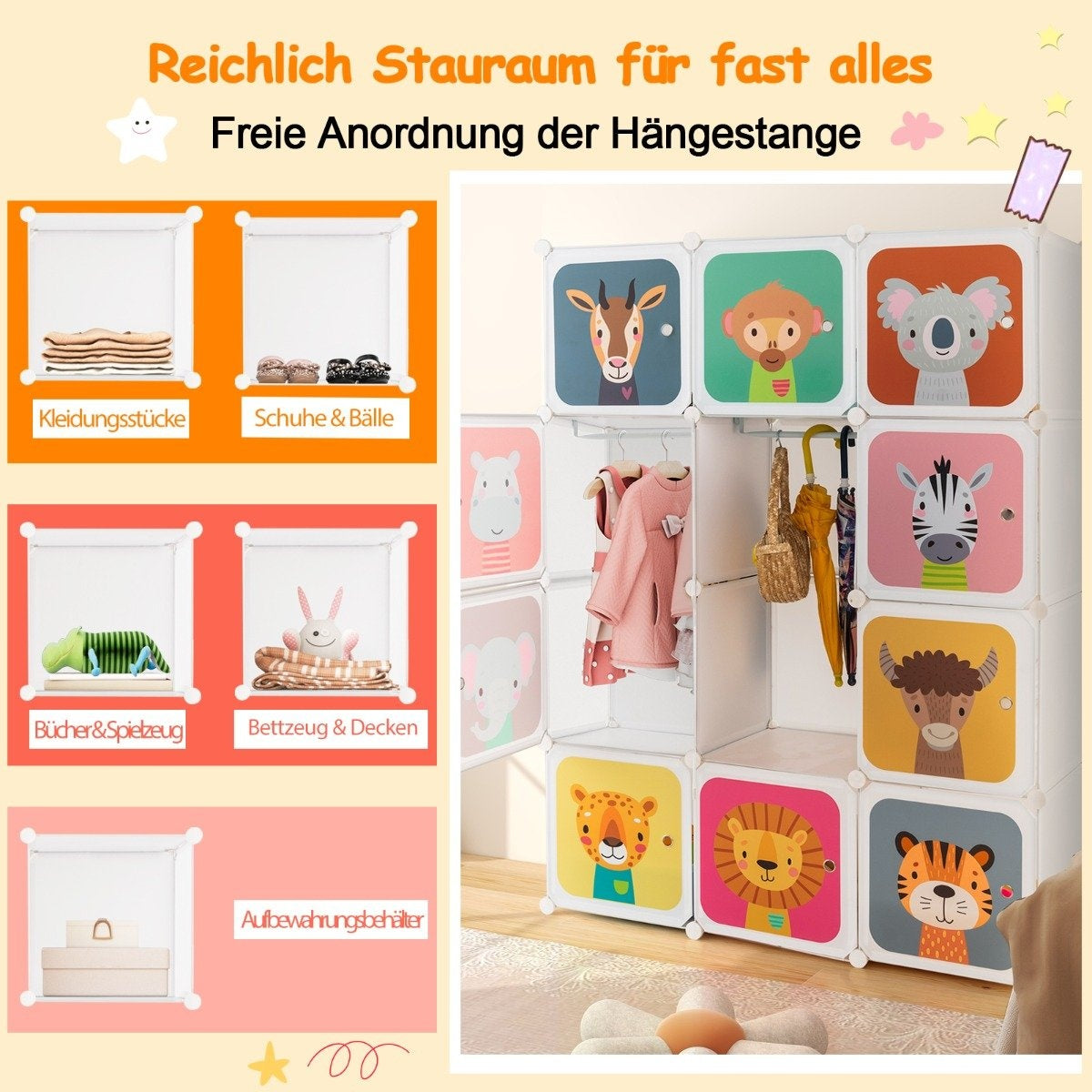 Children's Wardrobe with 12 Cubes, White, Plastic