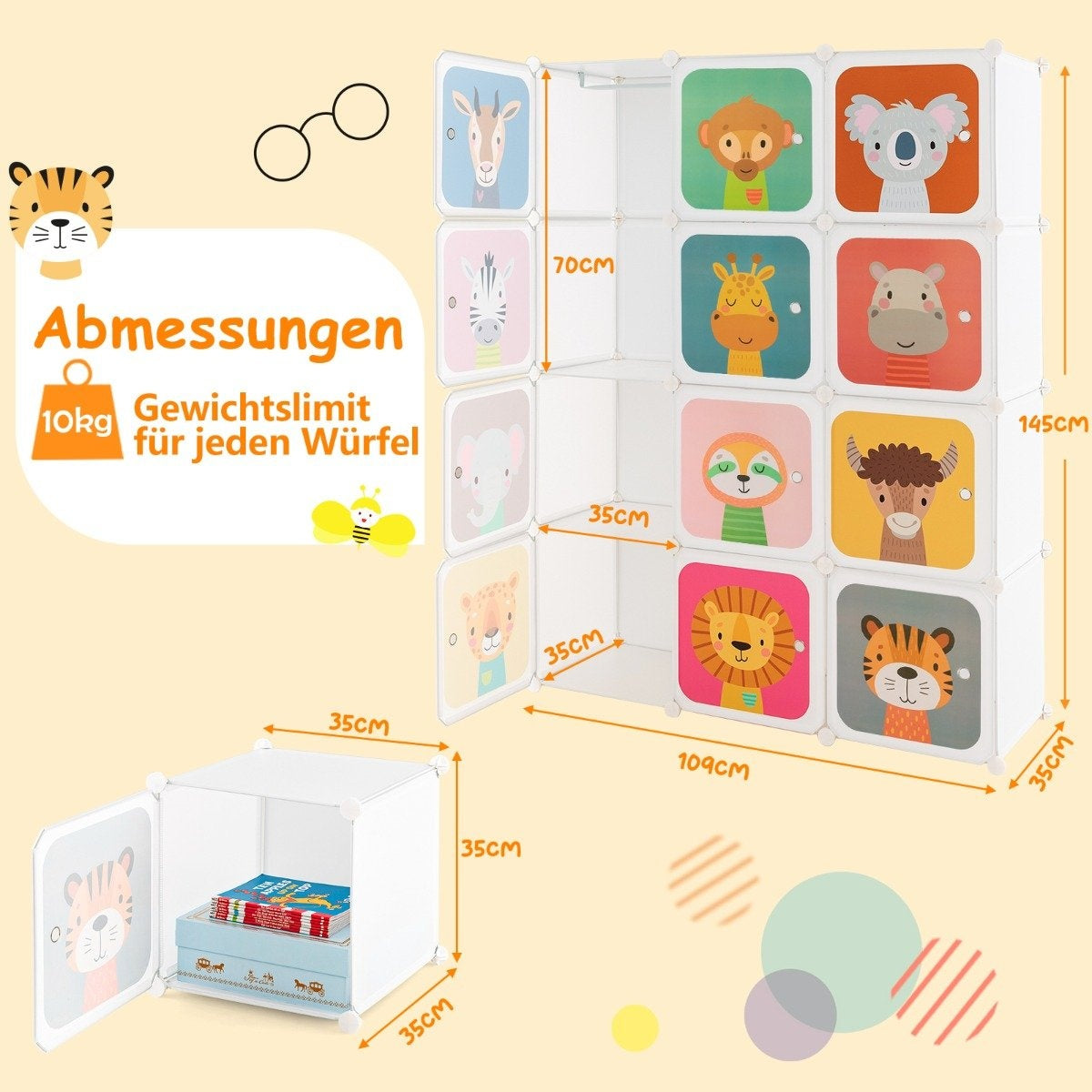 Children's Wardrobe with 12 Cubes, White, Plastic