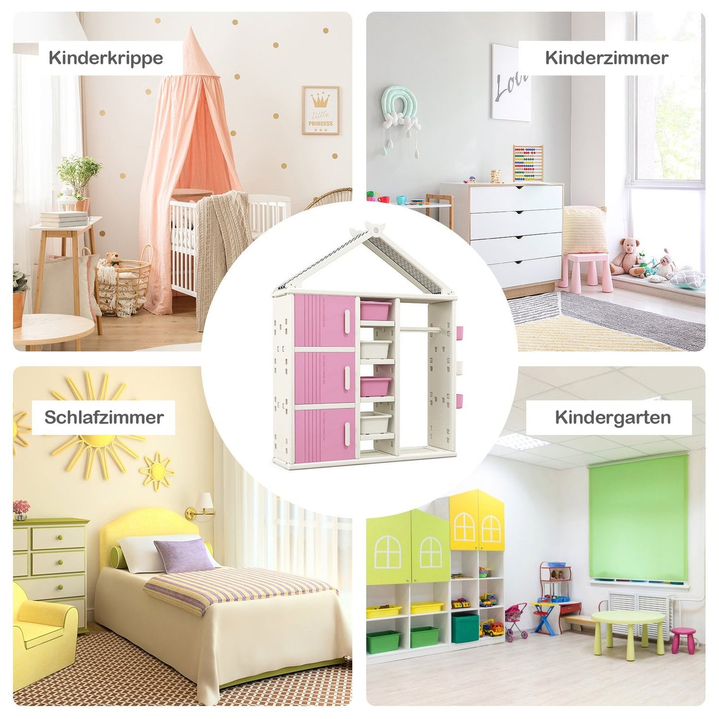 Children's Wardrobe with Clothes Rail and Shelves, Pink