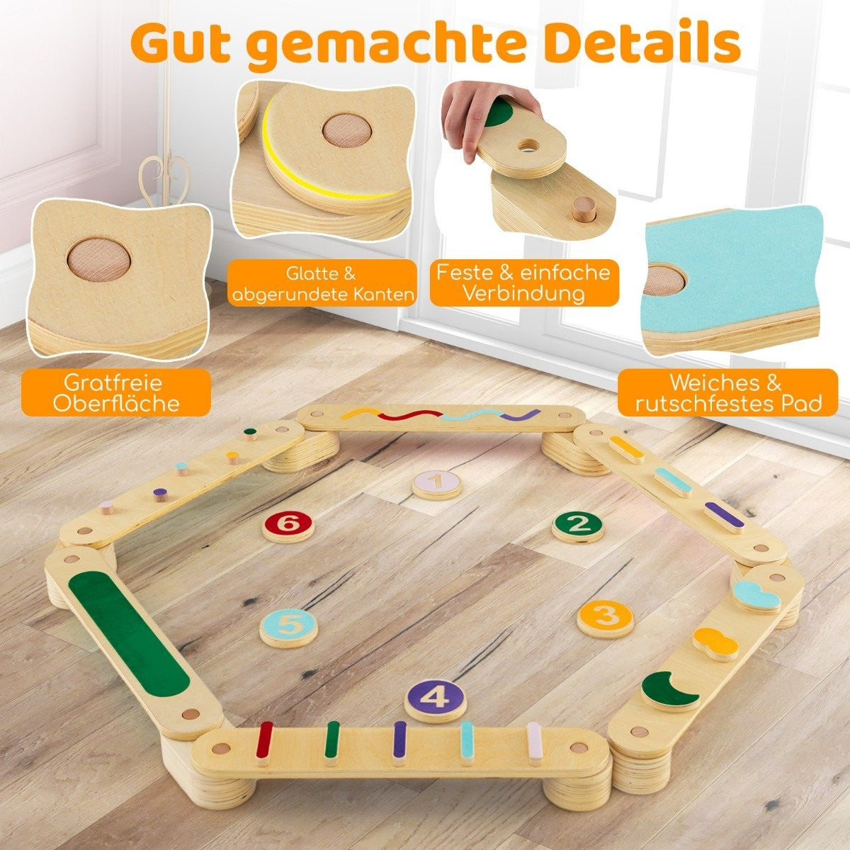 Children's Wooden Balance Beam Set with 6 Stones