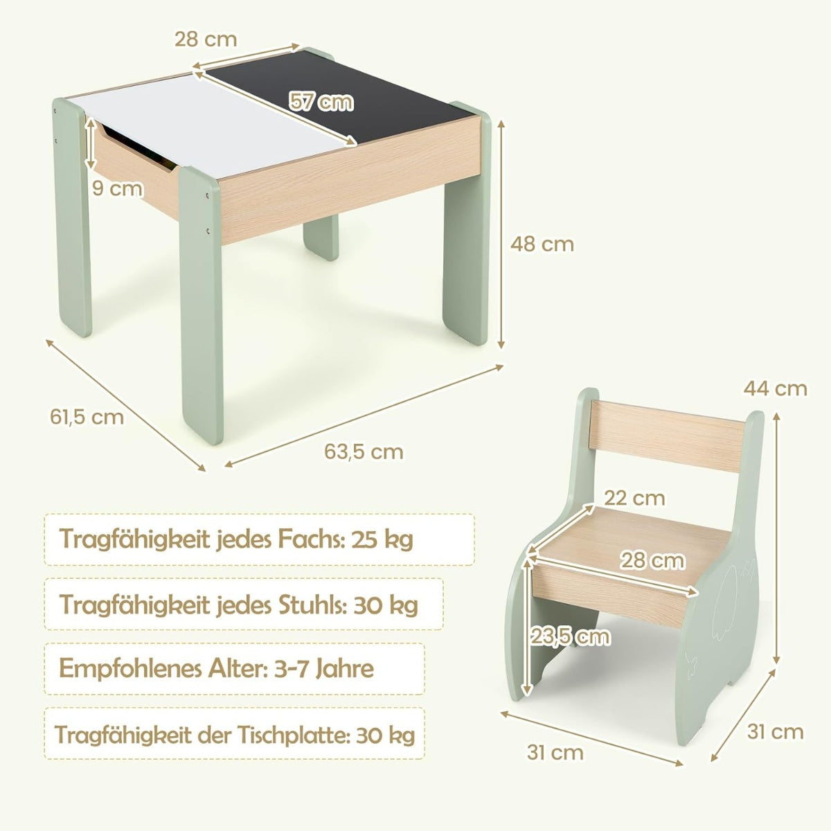 Children's Wooden Table Set with Chalkboard & Storage