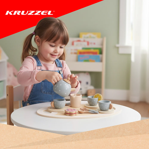 Children's Wooden Tea Set with Accessories - Gray