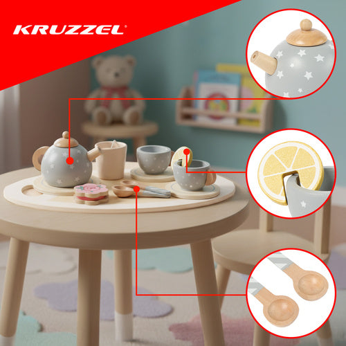 Children's Wooden Tea Set with Accessories - Gray