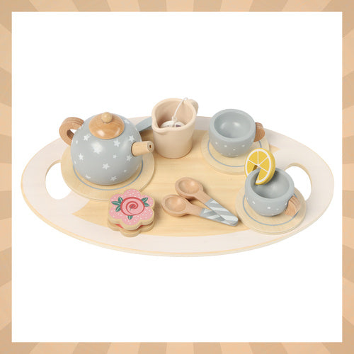 Children's Wooden Tea Set with Accessories - Gray