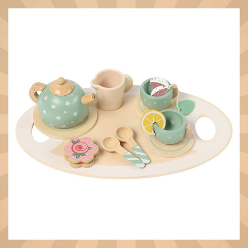 Children's Wooden Tea Set with Cake Stand, 15 Pieces