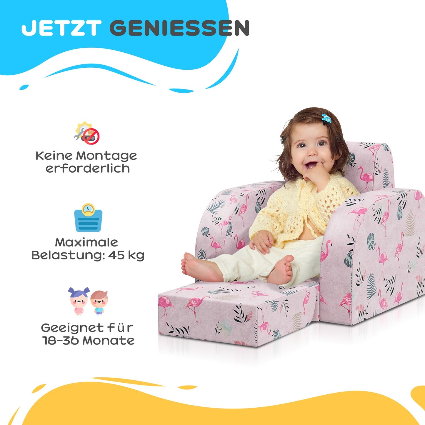 Children's sofa in Flamingo pattern, foldable and collapsible