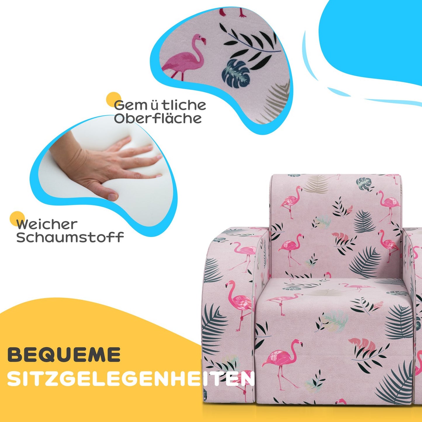 Children's sofa in Flamingo pattern, foldable and collapsible