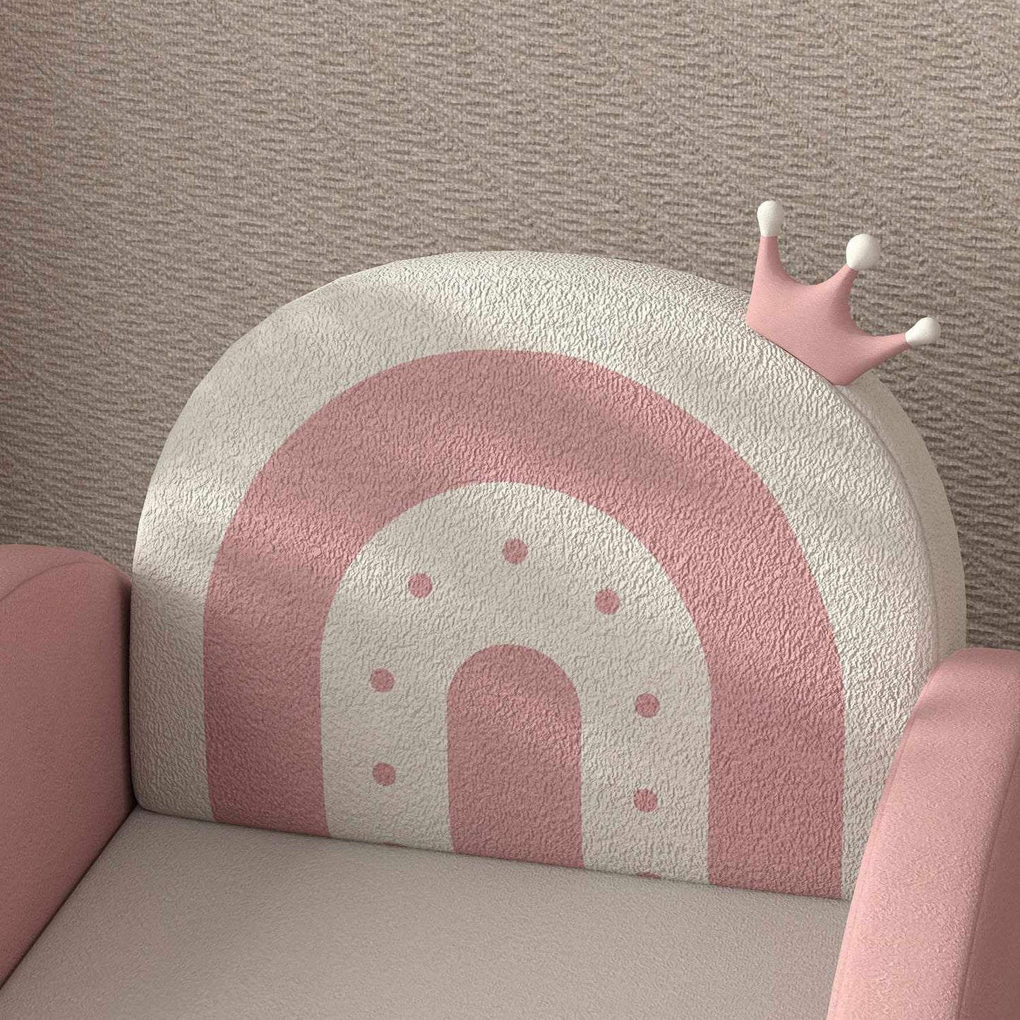 Children's rocking chair, velvet, pink, crown and rainbow decor