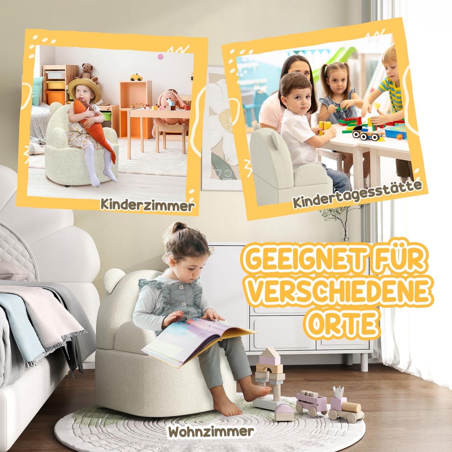 Bear-shaped armchair for children, Soft Teddy Fleece, Beige