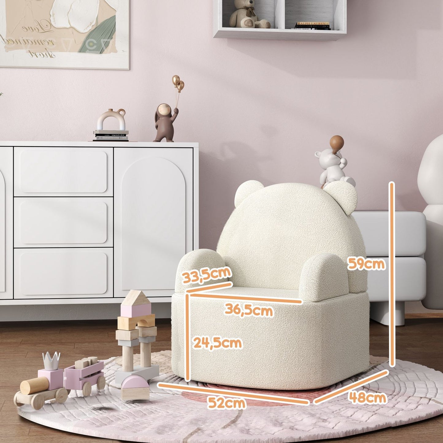 Bear-shaped armchair for children, Soft Teddy Fleece, Beige