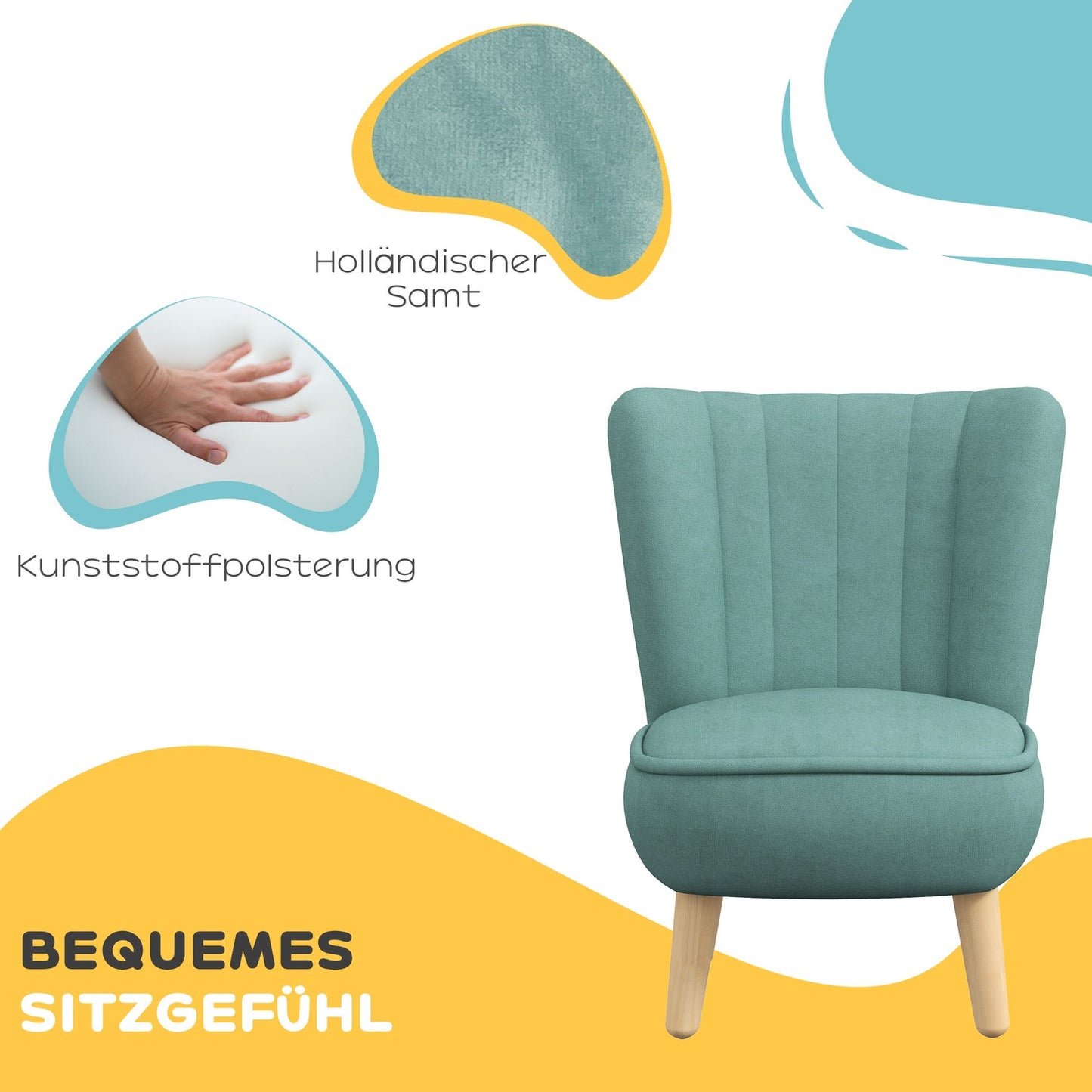 Children's armchair in velvet look, 3-7 years, light blue