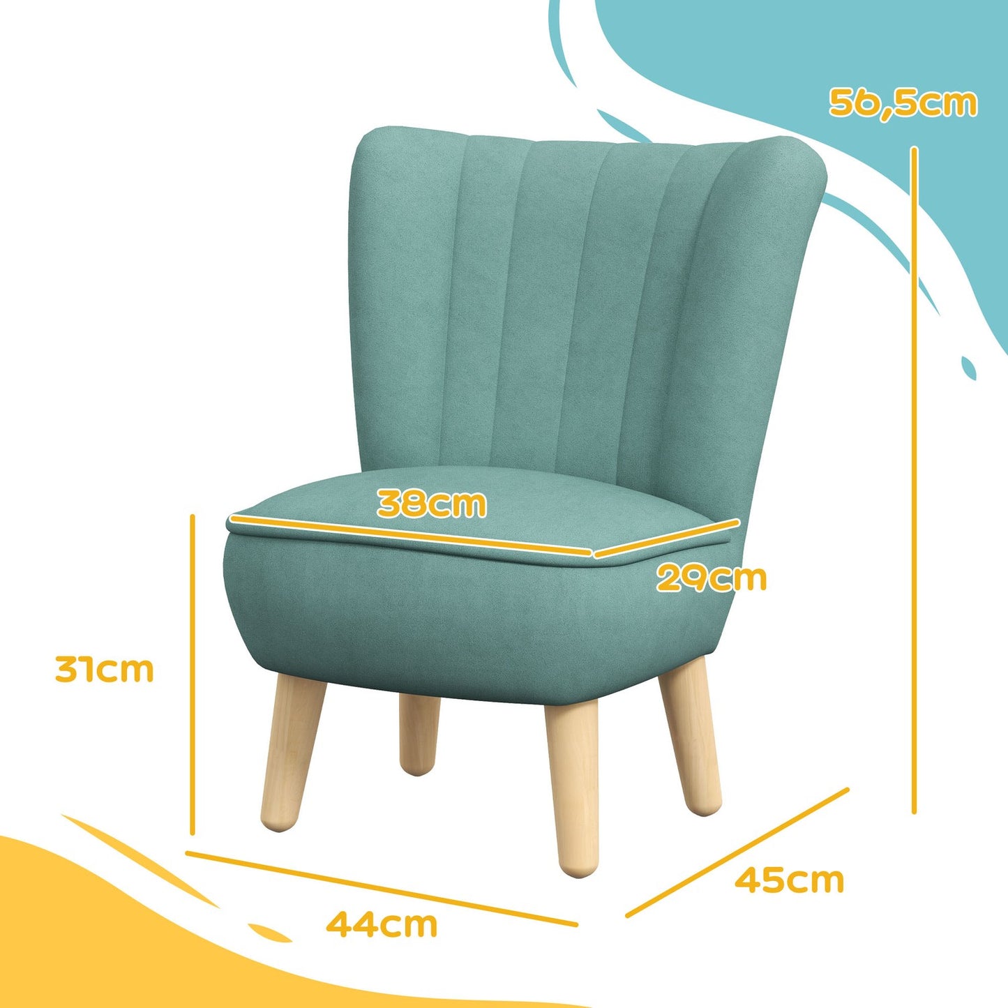 Children's armchair in velvet look, 3-7 years, light blue