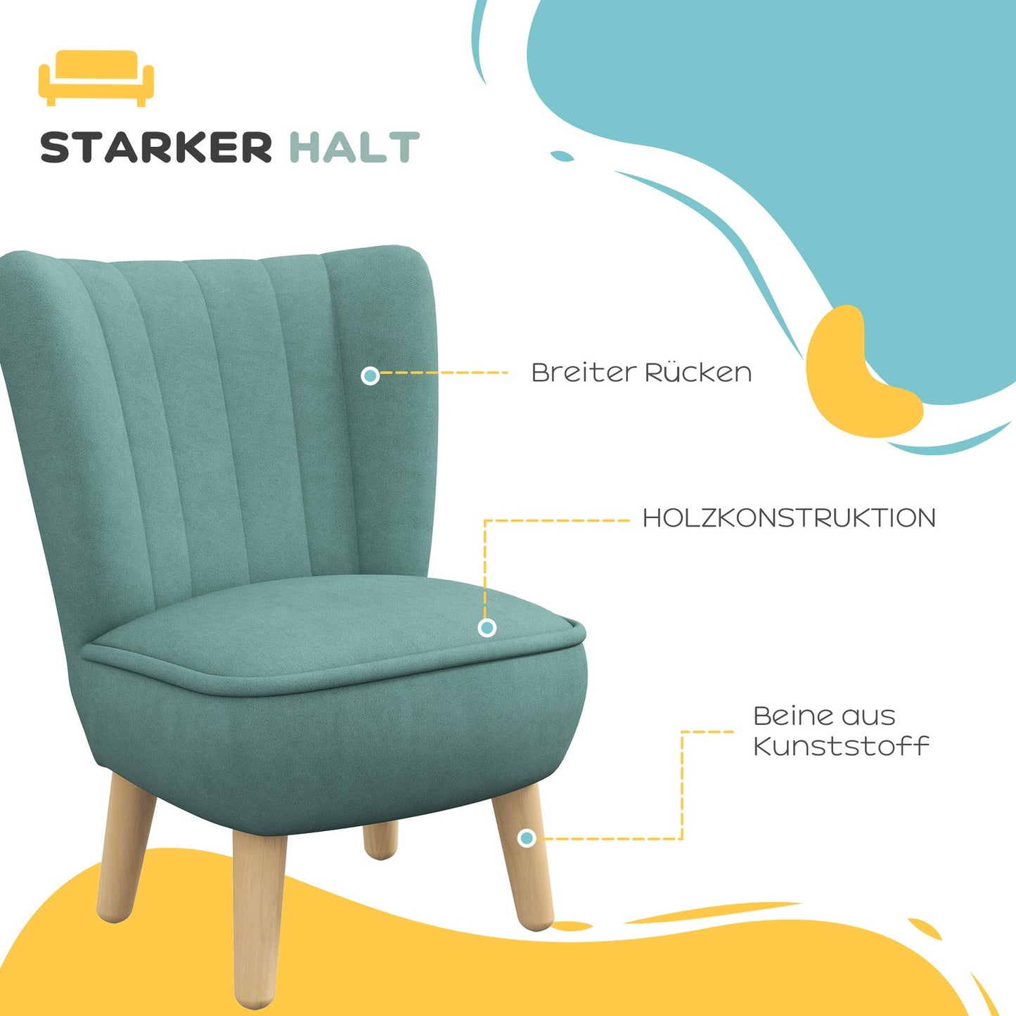 Children's armchair in velvet look, 3-7 years, light blue