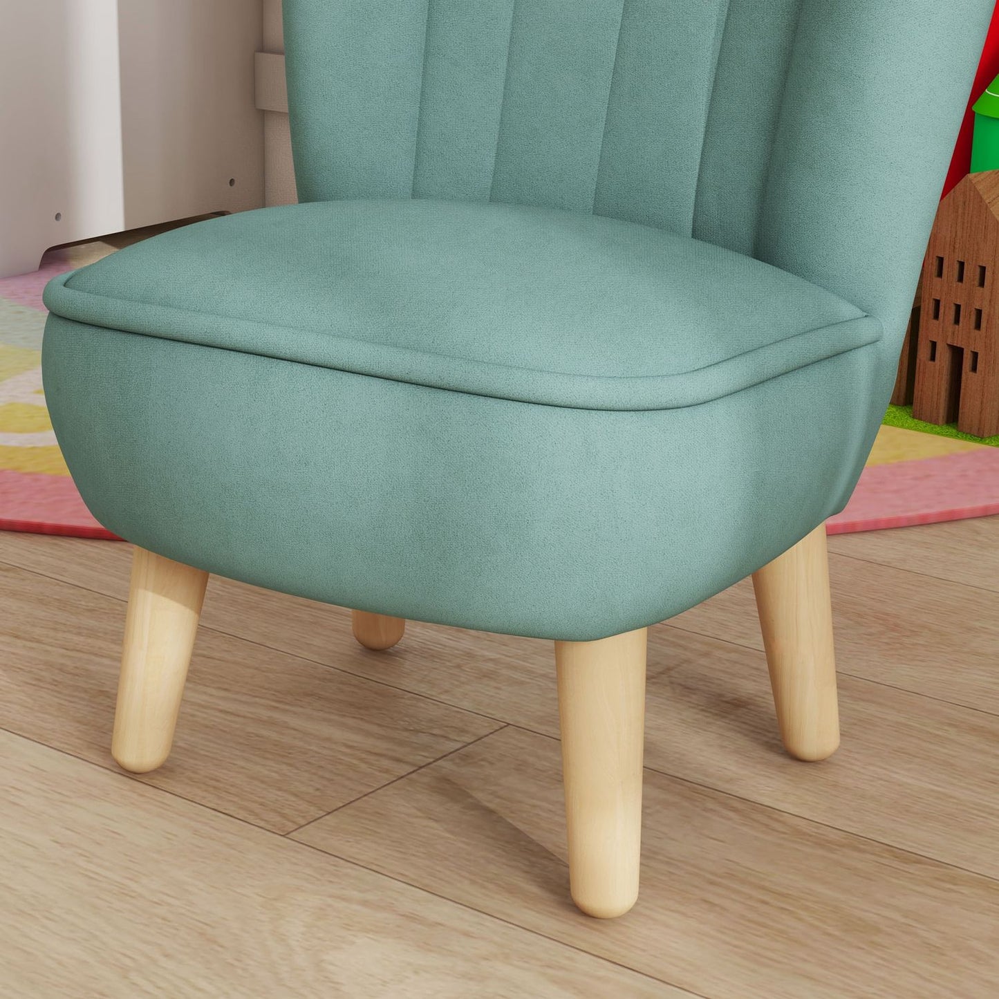 Children's armchair in velvet look, 3-7 years, light blue