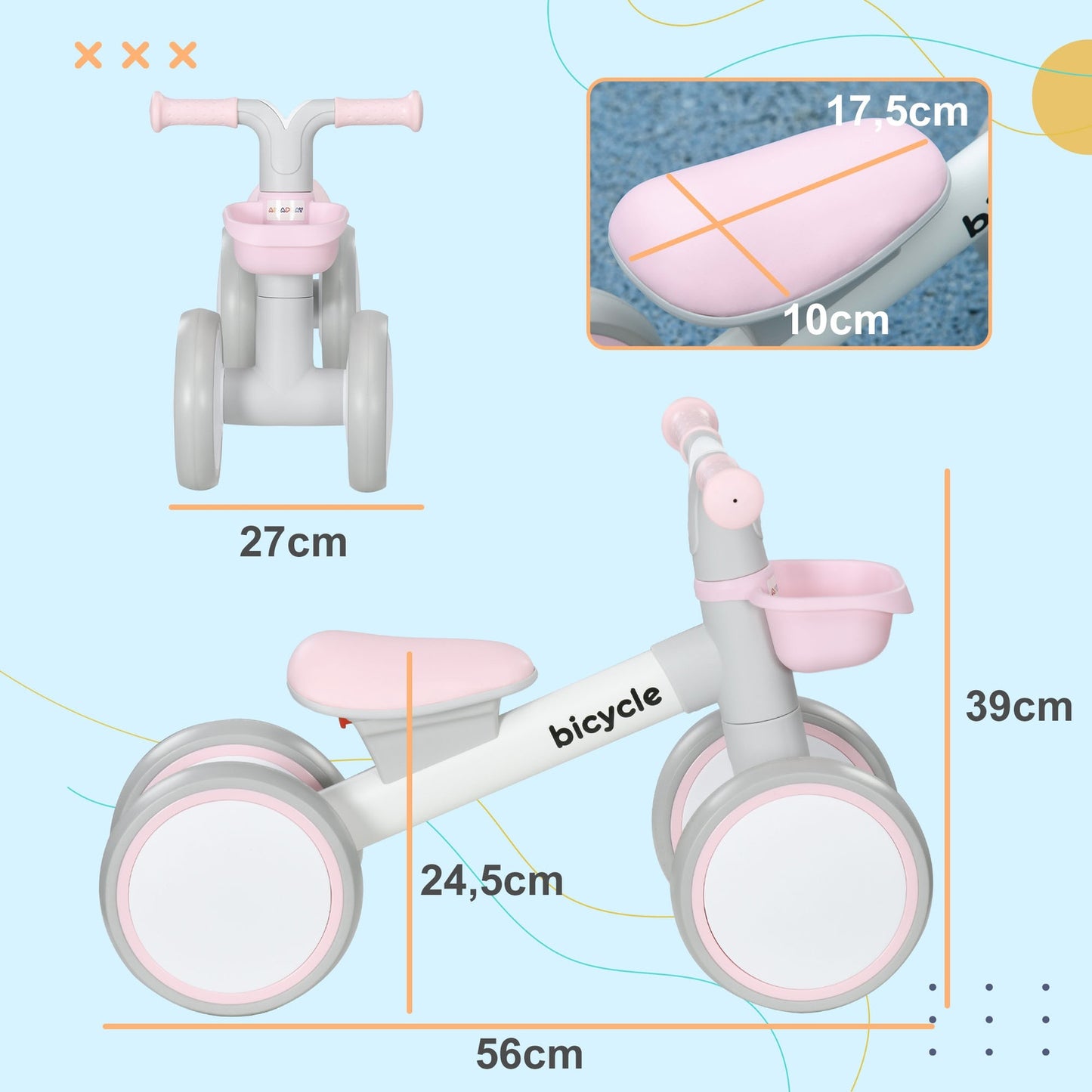 Balance bike for toddlers, Pink/White, TPU wheels without screws