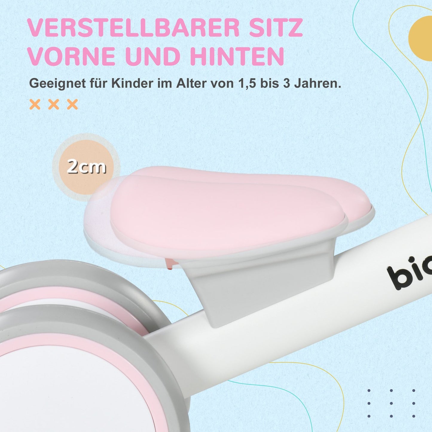 Balance bike for toddlers, Pink/White, TPU wheels without screws