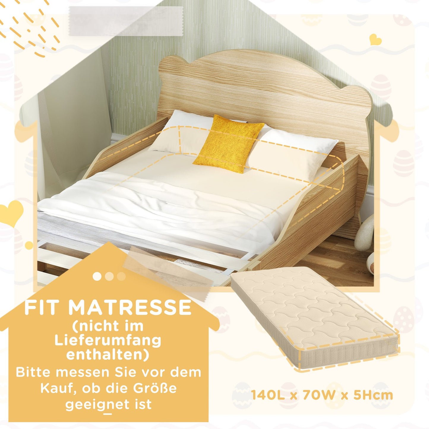 Solid Wood House Bed - Children's bed with guard rail, Bear Design