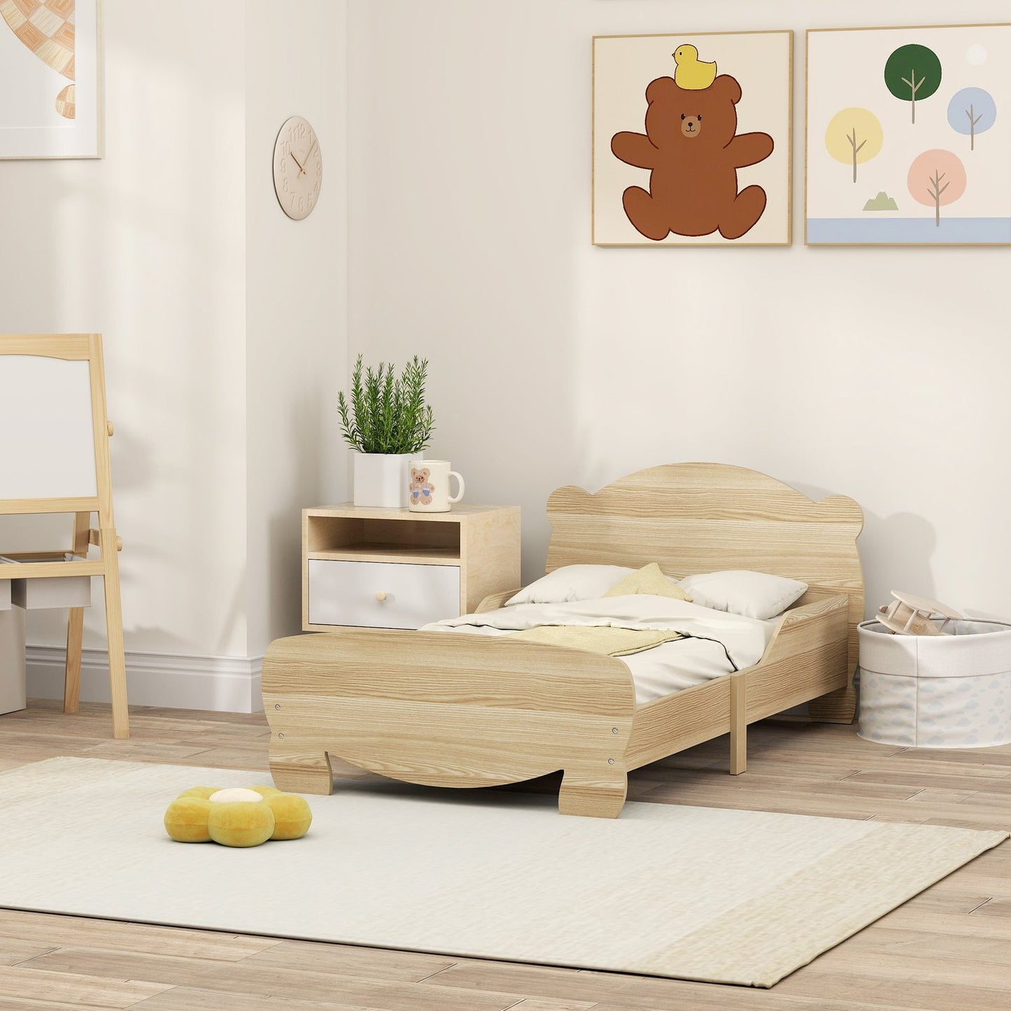 Solid Wood House Bed - Children's bed with guard rail, Bear Design