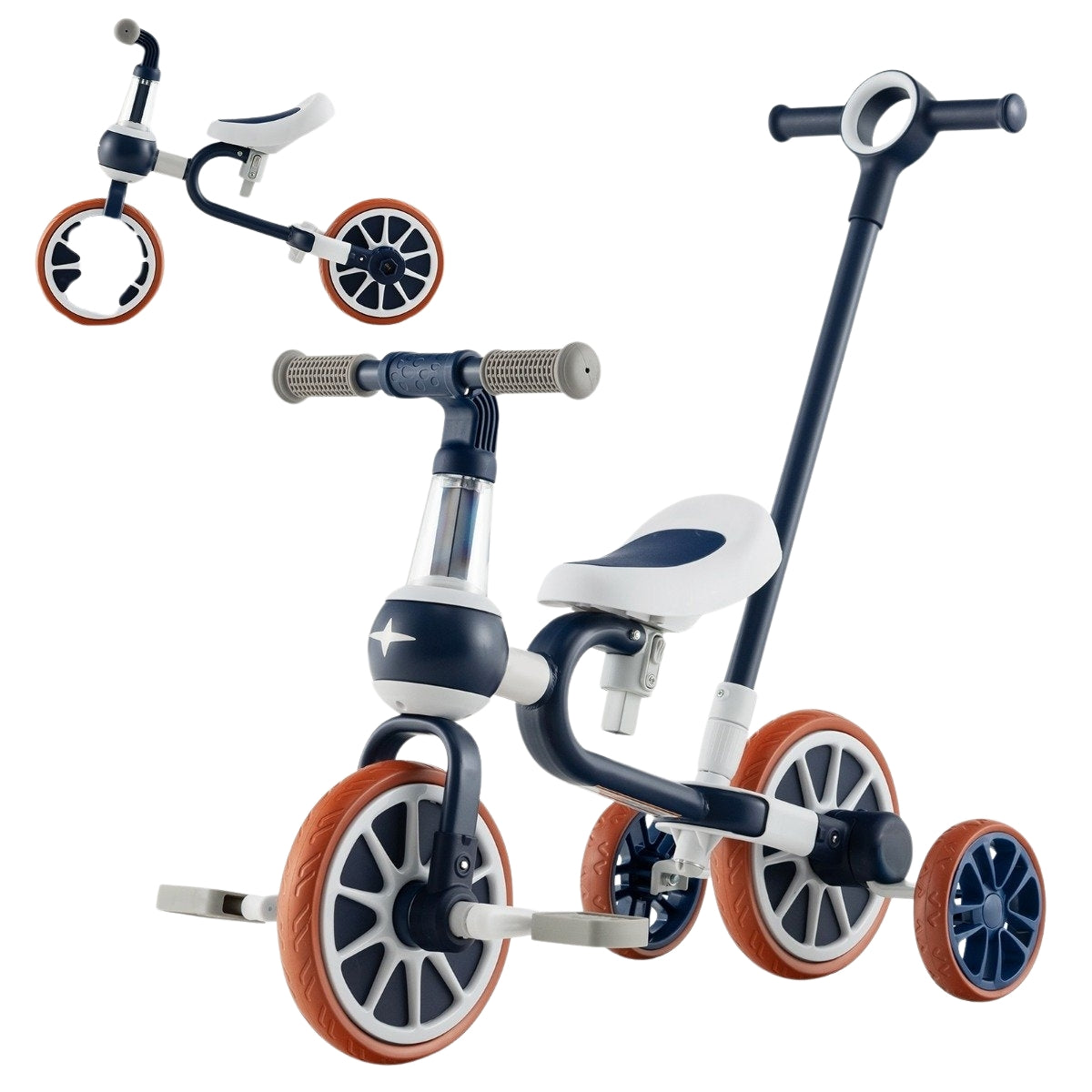 Children's bike 4-in-1 preschool bike with parent push handle 37 x 72 x 101 cm navy