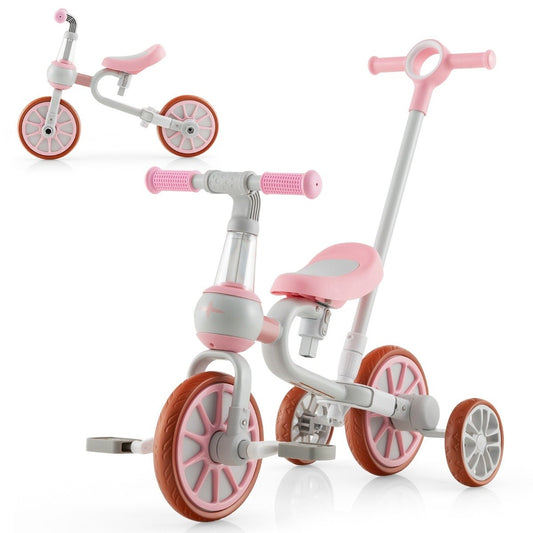 Children's bike 4-in-1 preschool bike with parent push handle 37 x 72 x 101 cm pink