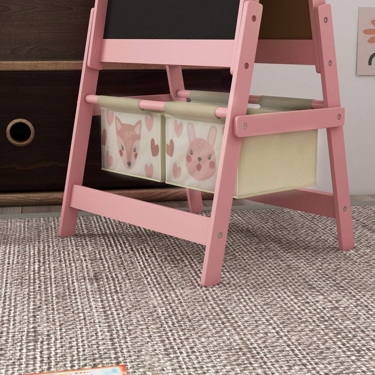 Children's 3-in-1 easel, pink, whiteboard and paper roll