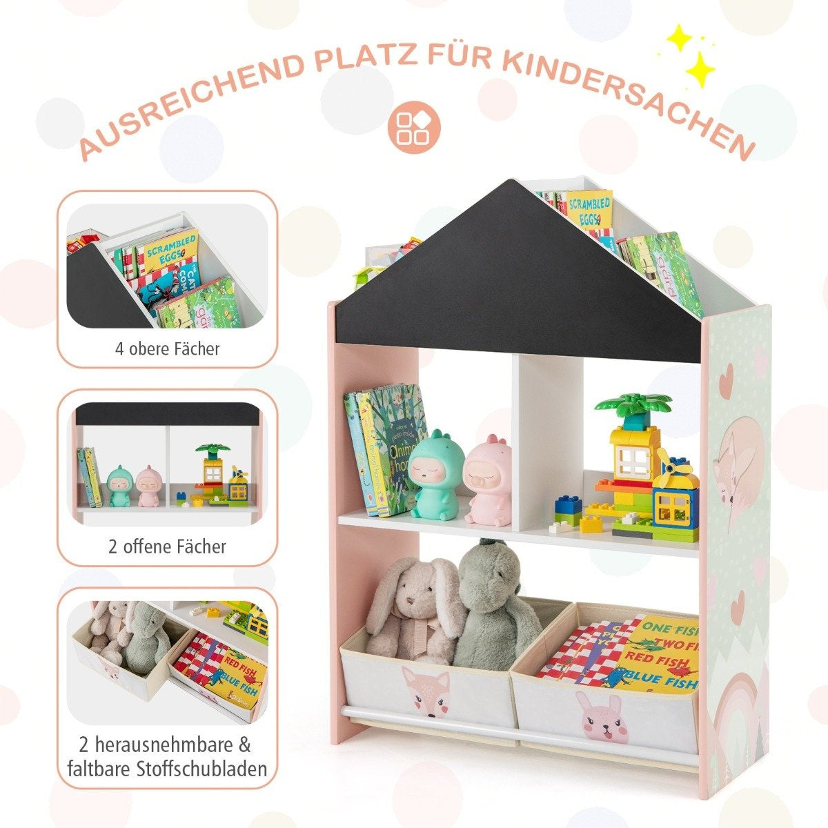 Children's bookcase with blackboard &amp; 2 boxes &amp; 6 compartments Children's shelf Children's room shelf Pink