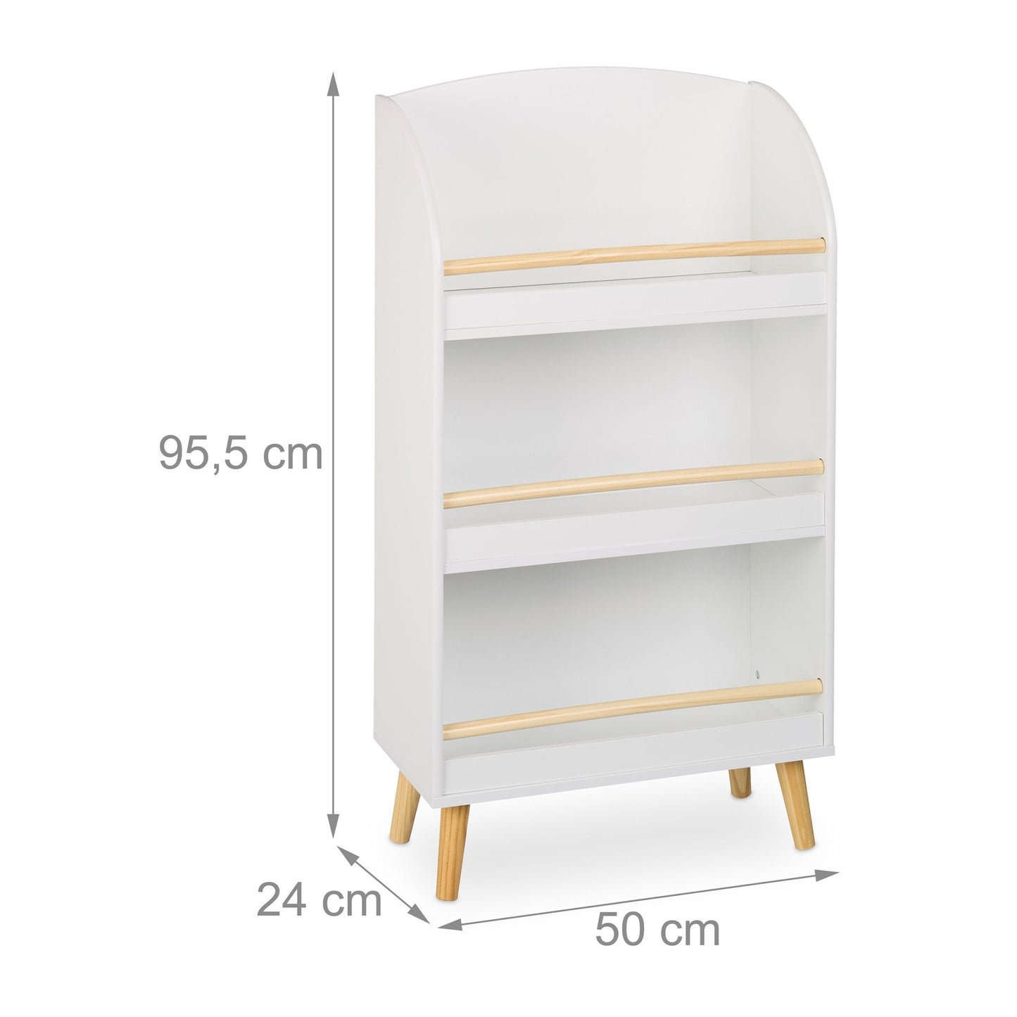 Children's bookshelf with 3 compartments